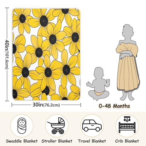 Custom Black-Eyed Susan Simple Line Art Valentinesnes Knit Baby Blanket Cozy Custom Made Tigers Baby Blanket with Name for Nursery Stroller Crib 30x40in Mantas para3
