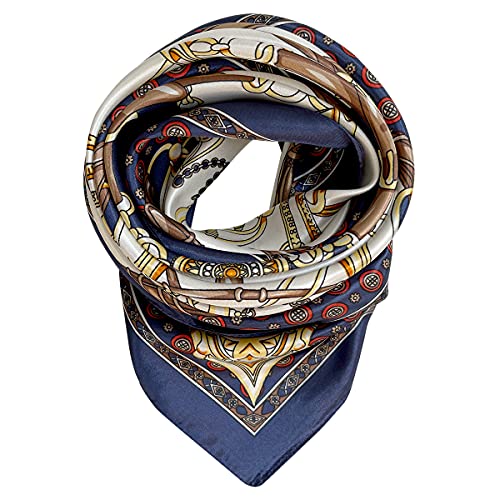 Skilne 35Ã—35 Large Silk Feeling Scarf Satin Square Hair Head Wraps Scarfs for Women Sleeping Hair Scarf (010dark blue)