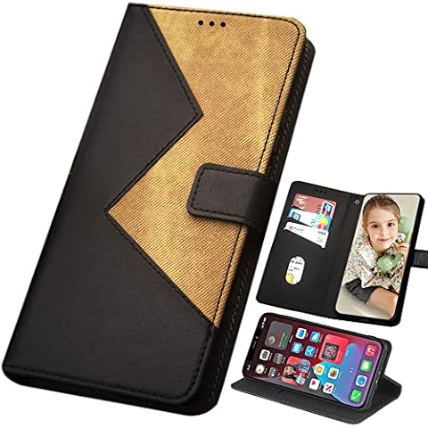 Compatible with Samsung Galaxy A04S, Colour Splicing Samsung Galaxy A04S Case PU Leather Flip Folio Wallet Case Cover with [Kickstand]+[Card Slot] Case for Samsung Galaxy A04S-Black Cover