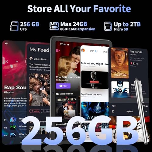 Image of 2025 12 Inch Tablet, Android 15 Tablets with Keyboard, 24GB+256GB+2TB Expand, 2K Display, Tablet PC with 5G WiFi, Octa-Core, 8000mAh, BT5.0, GMS, GPS, 2 in 1 Tablets with Case, Mouse, Stylus(Pink)