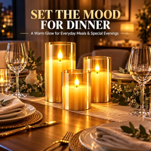 Image of Gesto LED Candles for Decoration - Set of 3 Flameless Battery Operated Candle with Remote & Timer | Warm Light Artificial Candles for Home Decor, Living Room, Bedroom, Dining Table, Diwali & Pooja