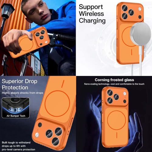 Image of DIZORO Magnetic Case for iPhone 17 Pro Case [Compatible with MagSafe][Built-in Camera Lens Protector] Slim Soft Silicone Bumper Shockproof Metallic Luster Back Cover Phone Case (Orange)