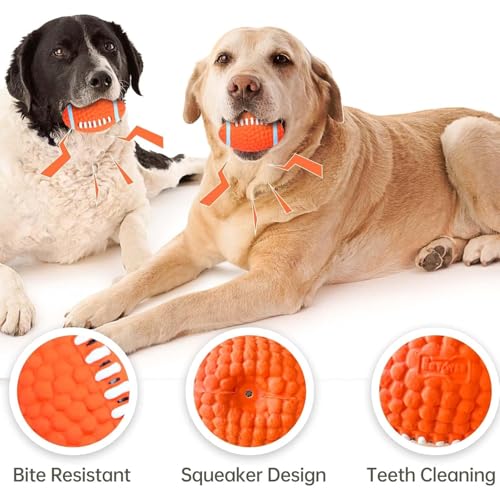 Image of Play Ball for Dogs and Pets |Durable Natural Rubber Squeaky Rugby Dog Toy Baseball|Chewing and Teething Toy for Dogs and Puppies (Orange)