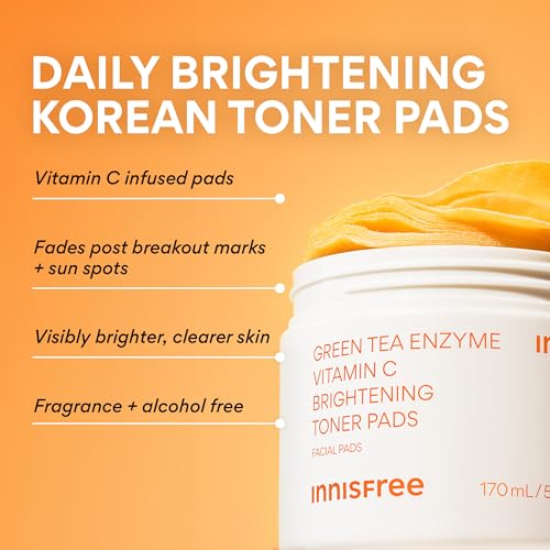 innisfree Green Tea Enzyme Vitamin C Brightening Toner Pads, Korean Face Toner Pads for Glow and Dark Spots - Image 3