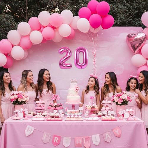 Image of TONIFUL Number Balloon 16 Inch 10 Pcs Hot Pink 0-9 Birthday Number Balloons | Small Custom Digital Mylar Foil Ballons for Girl's Birthday Engagement Graduation Anniversary Baby Shower Party Decorations