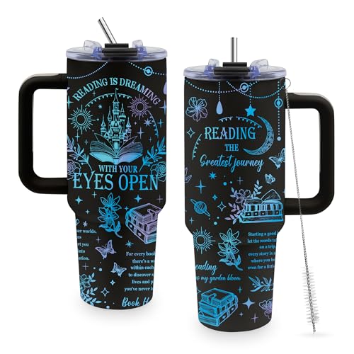 Book Lovers Gifts 40oz Tumbler with Handle and Straw, Book Tumbler for Friend, Bookish Gifts for Women Readers Librarian, Book Accessories Stainless Steel Travel Mug 1 Pcs