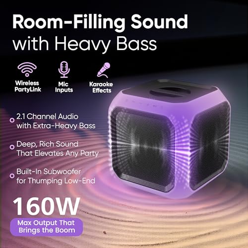 Image of PHILIPS X7207 Bluetooth Party Speaker,160W Wireless Cube Speaker with Powerful Sound and Deep Bass, Supports USB /AUX /TWS, Mic Input and Vibrant 360 Party Lights for an Immersive Experience.