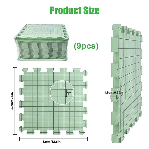 Image of 9 PCS Knitting Mats, 0.75in Thick Blocking Board for Crocheting, 12 in Standard Mats for Wet and Steam Blocking (Green)