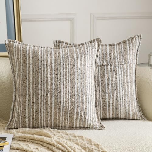 Madizz Lot de 2 Housses de Coussin Décorative en Bouclés Rayées Taie d'oreiller élégant pour Canapé Chambre à Coucher Salon Décoration Maison Moderne...