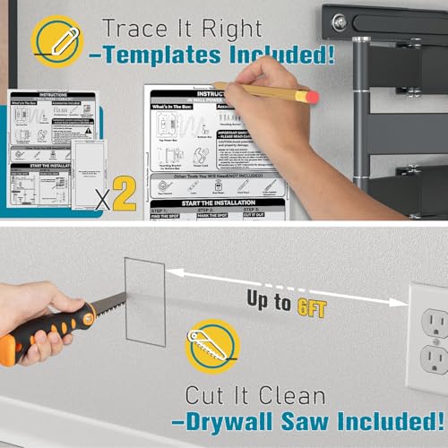 Image of TV Cord Hider for Wall Mounted TV, in-Wall Cable Management Kit, Outlet Box- Dual Outlet Cord Hider with TypeC /USB Power Port & Low Voltage Support, Includes Drywall Saw, Template & Extension Cable