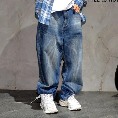 Men’S Hip Hop Distressed Baggy Cargo Pants Button Fly Midweight Casual Style Trousers Full Length Jeans2