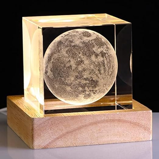 Whixant Personalize 3D Moon Crystal Lamp, Crystal Night Light, Custom Crystal Moon Phase Led Lights for Bedroom Decor, 3D Moon Crystal Cube Bedside Lamps, Valentines Mothers Day Birthday Gifts