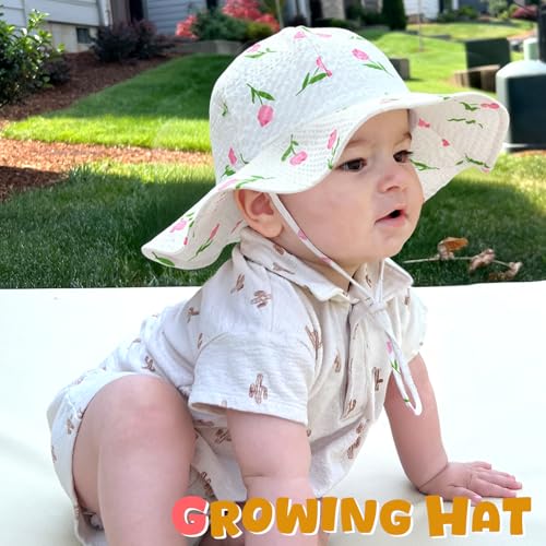 Image of HONGTEYA Baby Sun Hat Toddler Girl Beach Hat Sun Protection Adjustable Outdoor Summer Wide Brim Bucket Hat for Infant Kids