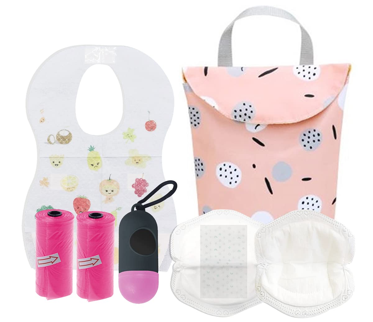 Star Babies Combo Pack, (Small Diaper Bag, 10pcs Disposable Bibs, 10pcs Disposable Breast Pads, 2pcs Scented Bag with Dispenser)
