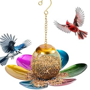 Bird Feeders for Outdoors Hanging, Mesh Metal Wild Birds Feeder for Outsides, Colorful Flower Feeder Birds Lovers as Garden Yard Decoration Ideas