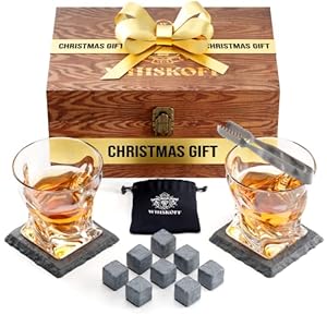 Whiskey Glass Set of 2 – Bourbon Whiskey Stones Gift Set For Men – Includes Crystal Whisky Rocks Glasses, Chilling…