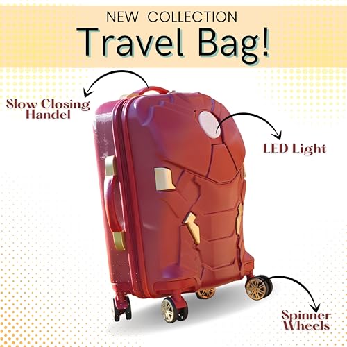 Marvel Iron Man Cabin Luggage 19” | LED Light Carry-On Suitcase | Hard-Shell Spinner Wheels, Lightweight ABS, Secure TSA Lock | Airline Approved | Travel Bag for Kids & Adults4