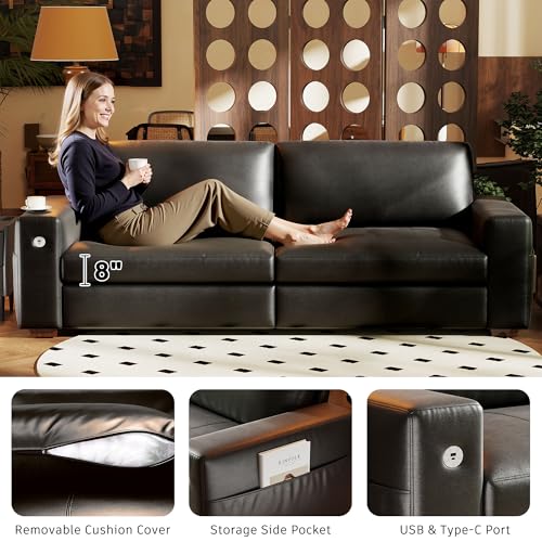 Image of Hanherry Faux Leather 89 inch Sofa for Living Room, Modern Comfy Couch with Medium Firm Seat Cushion, Removable Cover,Wide Armrest,USB /Type-C Port,Couches for Small Space,Apartment