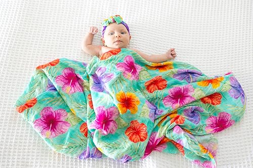 Image of Florida Kid Co. Hibiscus Baby Swaddle Blanket - 70% Viscose from Bamboo / 30% Cotton Muslin - Silky Soft, Breathable, Lightweight, Large - 47 in. x 47 in.