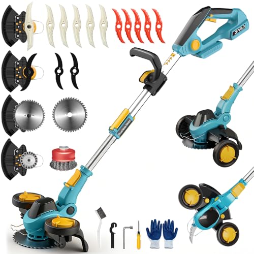 Akku Rasentrimmer für Makita Akkus Bürstenlose Rasentrimmer mit Unkrautbürste Freischneider mit 5 Klingentypen Motorsense für Mähen Kanten & Büsche