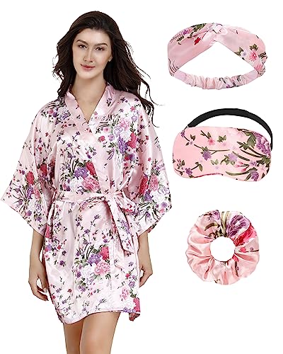 EPLAZA Women Floral Satin Robe Bridal Dressing Gown Wedding Bride Bridesmaid Kimono Sleepwear