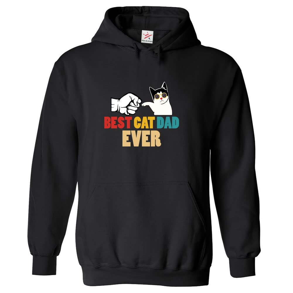 Star And Stripes Men's Black Stars And Stripes Best Cat Dad Ever Unisex Classic Adults Pullover Hoodie For Cat Lovers (Xxl, )