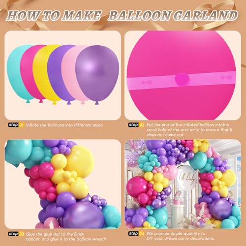 Image of 412pcs Purple Blue Pink Balloon Garland Arch Kit, 18 12 10 5 inch Different Sizes Hot Pink Metallic Purple Teal Yellow Balloons for Kid Magic Baby Shower Birthday Engagement Party Decoration