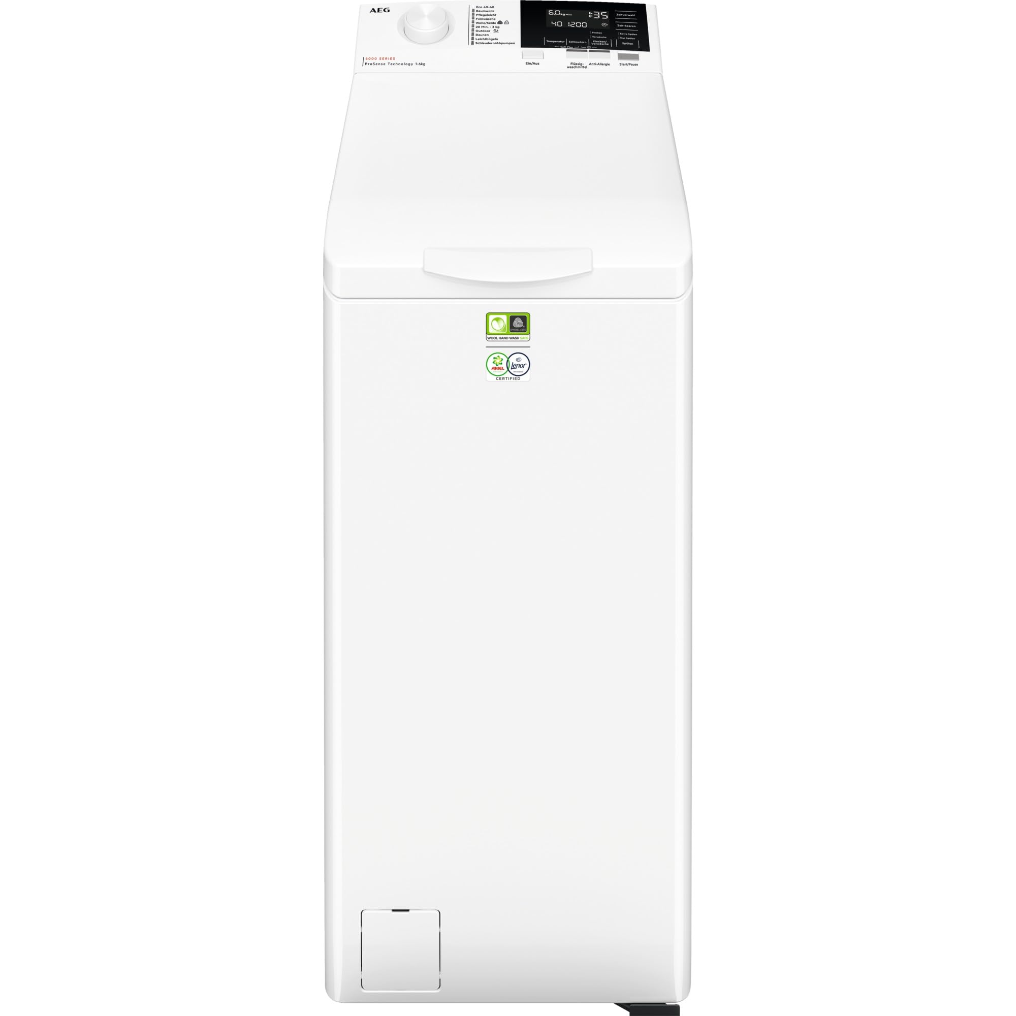 AEG Waschmaschine Toplader, Serie 6000 mit ProSense, 6,0 kg, Leise, Mengenautomatik, Nachlegefunktion, Wasserstopp, 1200 U/min, LTR6A61260
