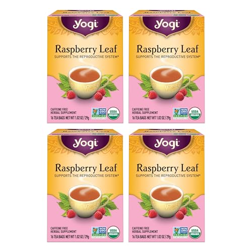 Image of Yogi Tea Organic Raspberry Leaf Tea - 16 Tea Bags per Pack (4 Packs) - Caffeine-Free, Aids Discomfort of Menstruation - Made from Raspberry Leaves