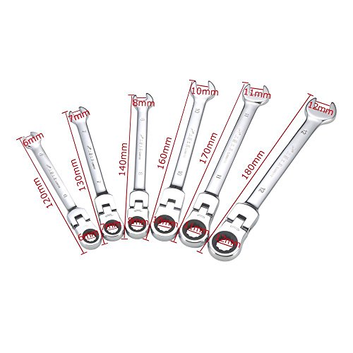 KISENG Ratcheting Wrench Set, Flexible Pivoting Head Ratchet Combination Spanner Wrench Garage Metric Tool 6pcs a Set 6mm-12mm - Thumbnail 7