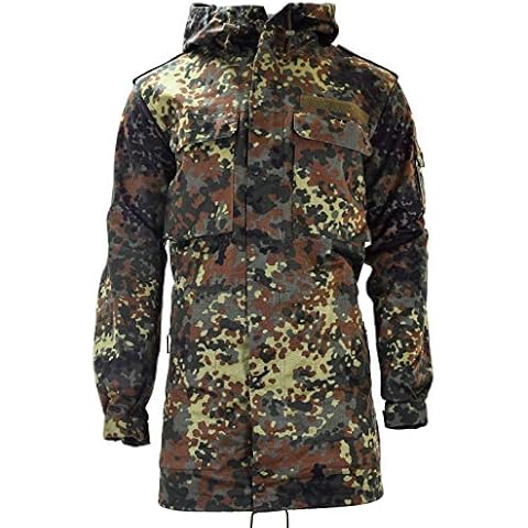 Original German Army Field Jacket Parka Military Issue Hooded Flecktarn Combat (Medium Short 40" Chest) Camouflage Cover