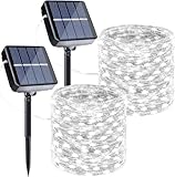 Joomer 2 Pack Solar Christmas Lights, 33ft 100LED 8 Modes Silver Wire String Lights, Waterproof Decorative String Lights for Outdoor, Patio, Garden, Gate, Yard, Party, Wedding, Christmas (White)