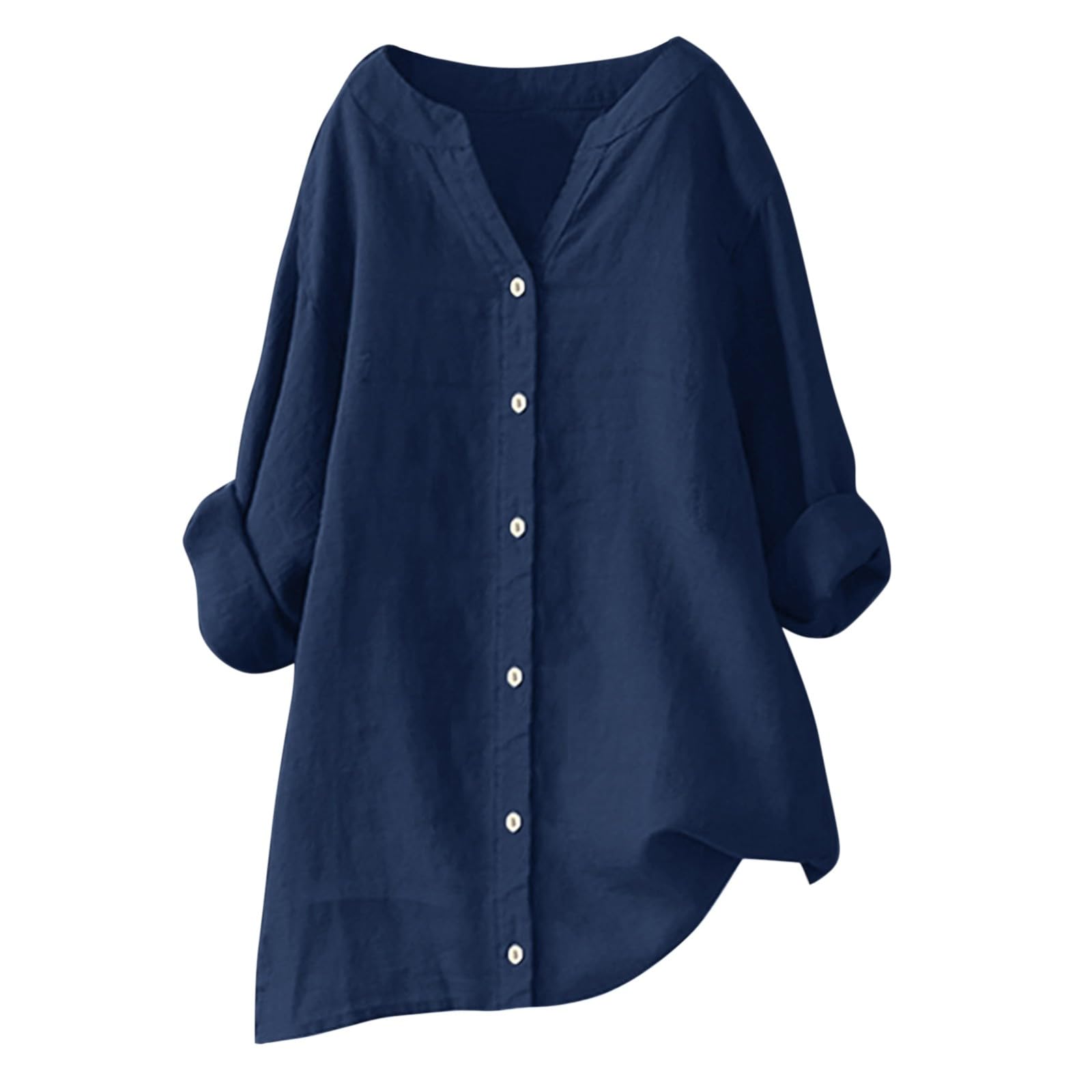 KBOPLEMQ Blusa de muselina para mujer, blusas y túnicas para mujer, blusa de lino para verano, manga larga, tallas grandes, sin planchado, blusa de mujer, blusa de gran tamaño, cuello en V, camisa grande y