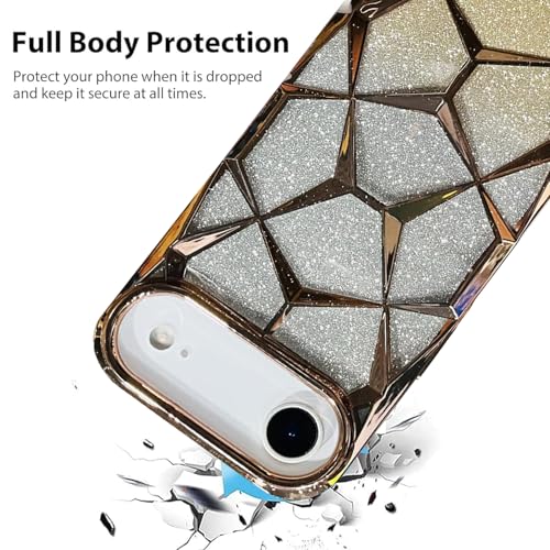 Image of VONZEE Gradient Glitter Back Cover Case Compatible with iPhone 17 Air, Luxury Electroplated 3D Cube, Diamond Bling Shiny Soft TPU Clear Shockproof Women Girls Protective Phone Cover (Gold)