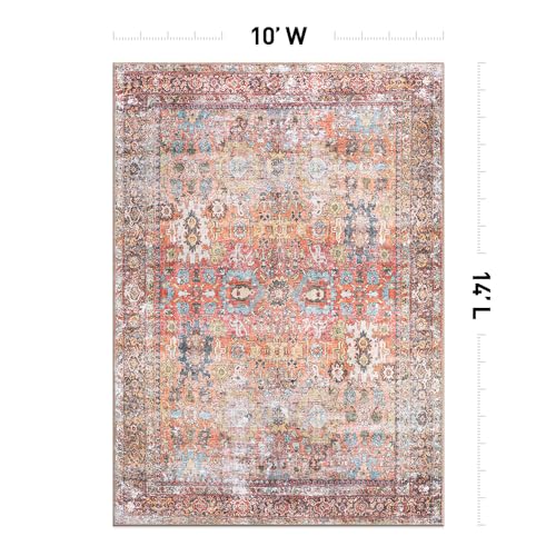 Rugshop Multi Transitional Distressed Large Area Rug — Machine Washable & Non‑Slip, 10' x 14' for Living Room, Dining Room and Bedroom