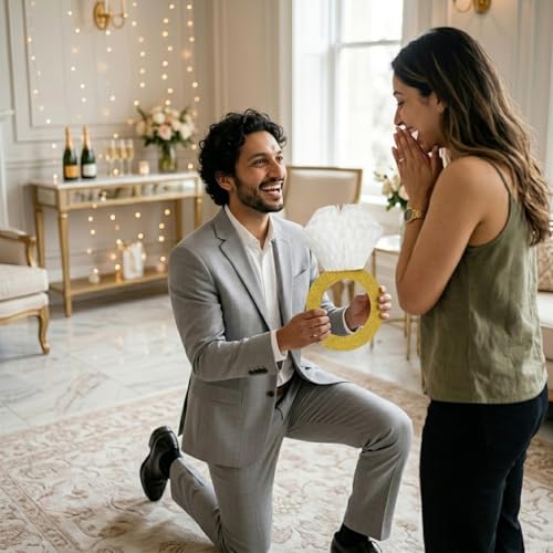 Image of HASTHIP Glitter Gold Diamond Ring Honeycomb Ball, 3 Pack Paper Engagement Decoration, Hanging Ornament for Wedding Bridal Shower Sangeet Haldi Photo Booth Props Diamond Ring Honeycomb Decor