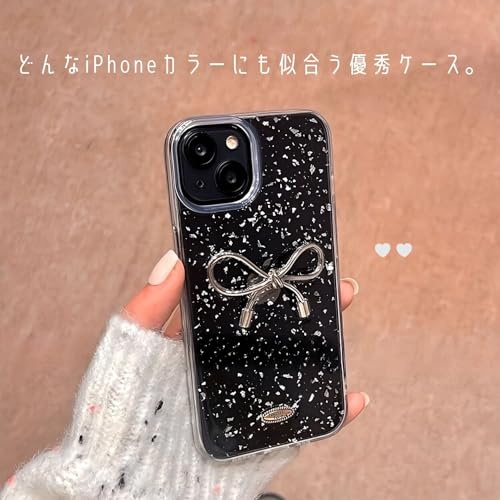 saymi's シルバー リボン おしゃれ 韓国 iPhone15 ケース クリア りぼん装飾 きらきら ラメ入り 銀箔 デザイン 透明 可愛い silver ribbon bow (iPhone15)