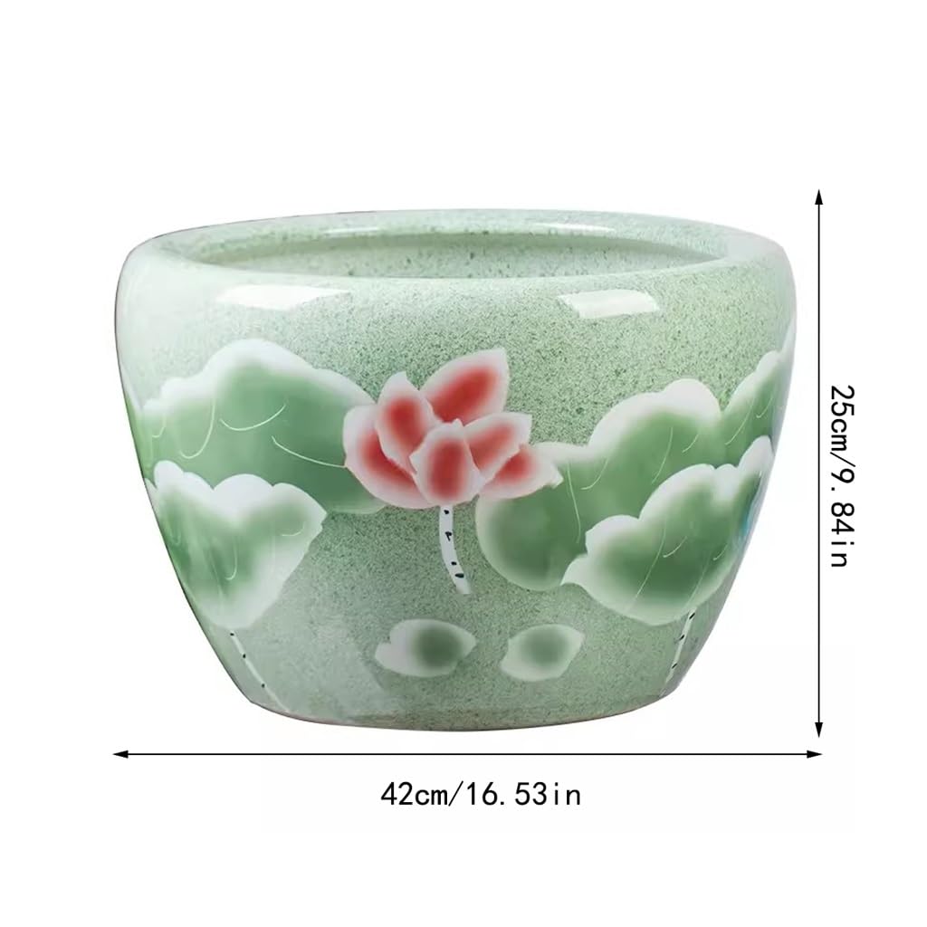 Akwarium z miskami dla ryb Courtyard Garden Large Fish Tank Lotus Water Lily Pot Ceramic Tank Goldfish Basin Indoor Fish Tank Decoration Wazon centralny (Size : 42cm)