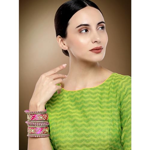 Image of Peora Silk Thread Kundan & Stone Studded Chuda Bangles Set Gift for Women