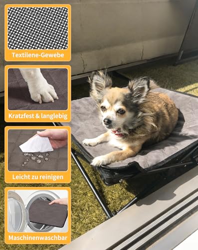 KingCamp Erhöhtes Hundebett Hundeliege Outdoor Haustierbett Haustierliege Atmungsaktivem Mesh & Wildledermatte & Rutschfesten Füßen für Reisen Garten Outdoor Indoor, Schwarz 57 x 57 x 23 cm