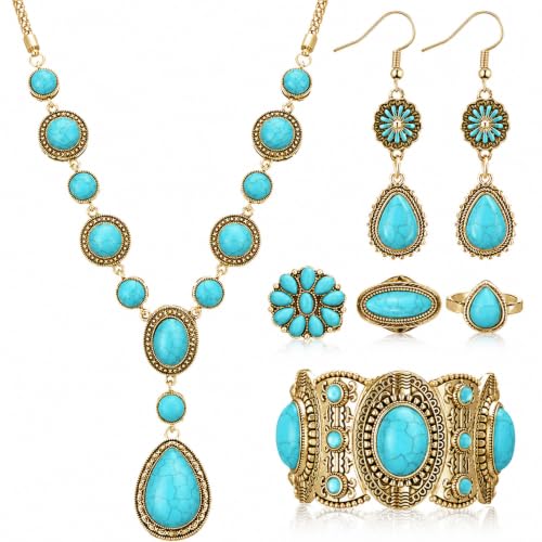Image of Ecally Western Turquoise Jewelry Set for Women
