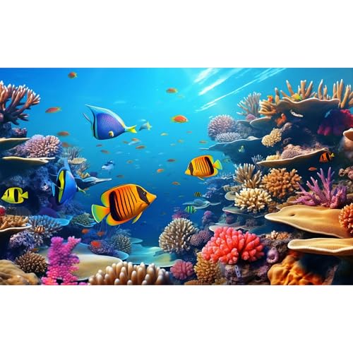 Image of Underwater World Aquarium Background Vibrant Coral Reef Tropical Fish Terrarium Background Deep Blue Ocean with Colorful Fish and Marine Life Fish Tank Backdrop Wallpaper Decor Poster 48x24in