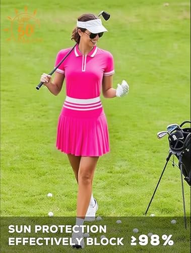 Image of Tennis Skirt Sets for Women Zipper Color Block High Waisted Golf Polo Two Piece Skirt Set Women 2 Piece Outfits