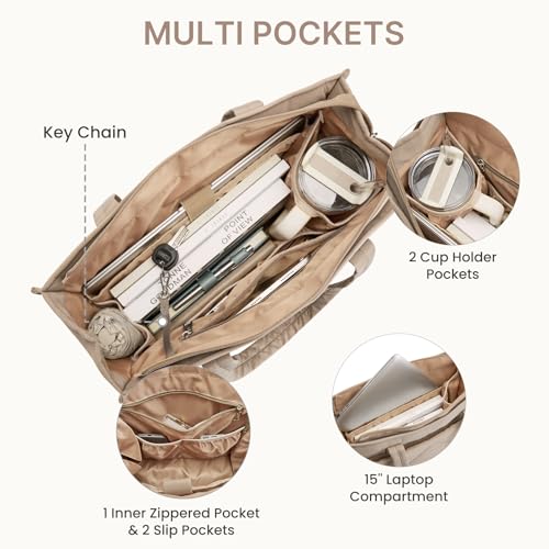 Image of G4Free Tote Bag for Work, Lightweight Structured Large Tote Handbag with Multi-Compartment and 40oz Cup Holder for Women
