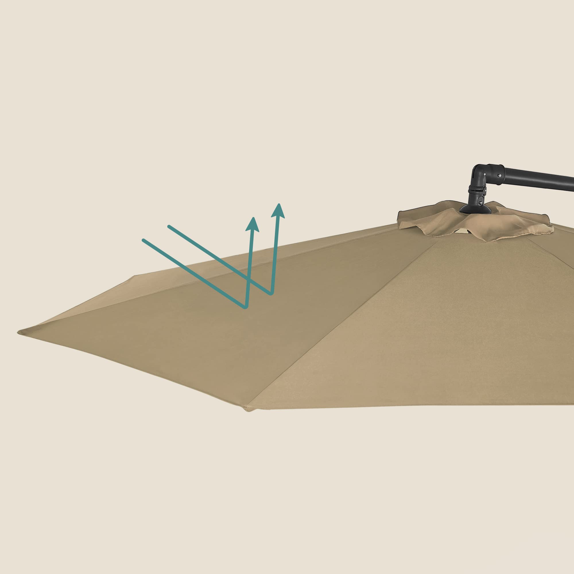 SONGMICS Cantilever Garden Patio Parasol With Solar-Powered LED Lights, 3 M Offset Parasol With Base, UPF 50+ Banana Hanging Umbrella, Crank For Opening Closing, Taupe GPU018K01