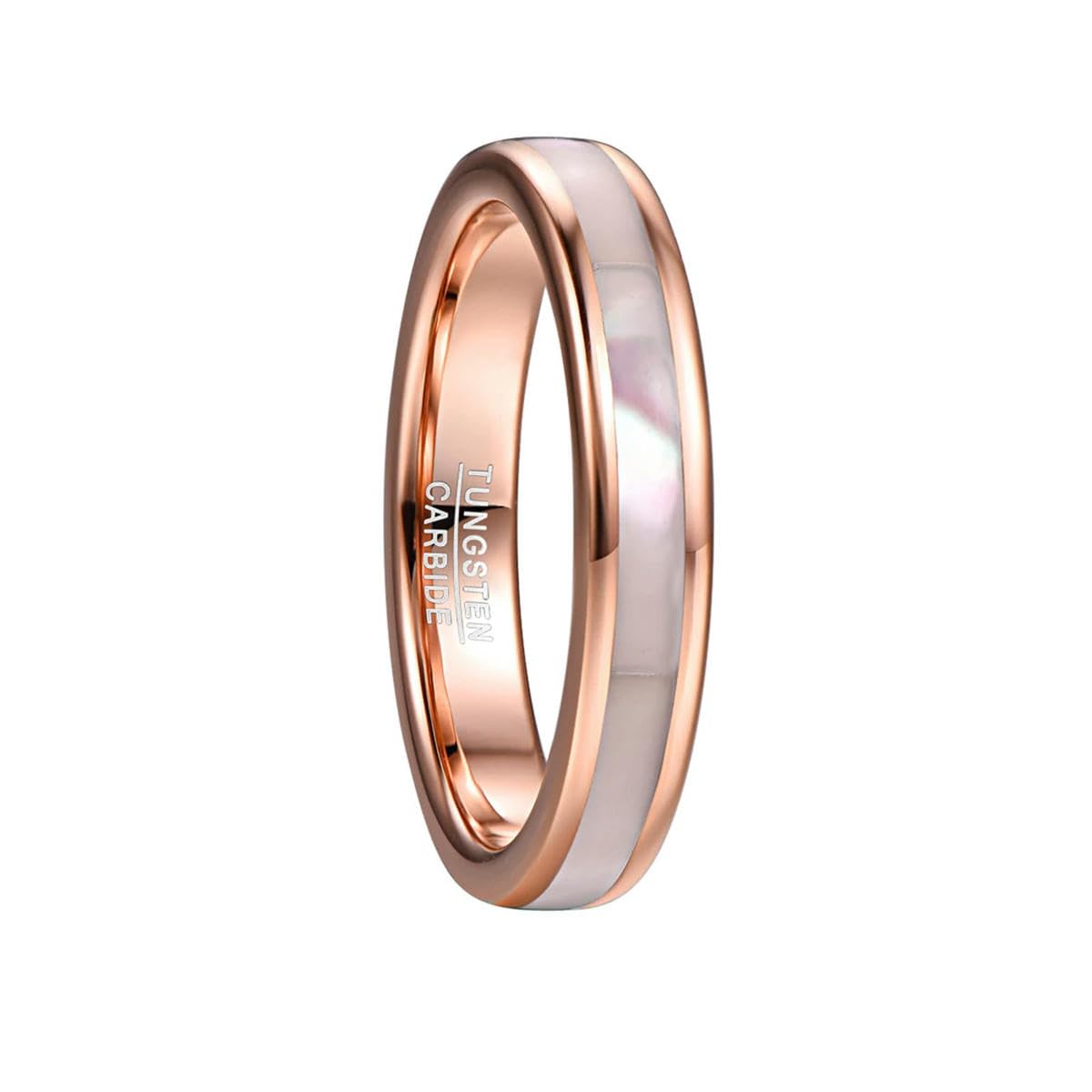 Yahoya Women's Rose Gold 4Mm Tungsten Carbide Ring Tungsten Steel Ring With Mother Of Pearl Shell Comfort Fit Size 5-10