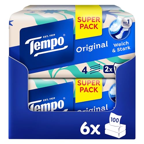 Tempo Original Taschentücher Duo-Box - Vorteilspack - 12 Boxen, 100 Tücher pro Box - extra starke, weiche Papiertaschentücher, waschmaschinenfest