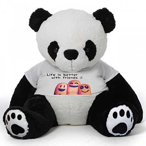 Hug'n'Feel® Soft Toys Big Teddy Panda Wearing Life is Better with Friend T-Shirt 3 feet Panda_T Shirt_Life is Better with Friend Plush & Stuffed Toys