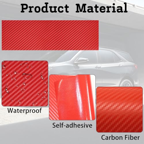 Image of QianBao Compatible with Carbon Fiber Vinyl Wrap 11.8 inch x 4 inch Chevy Bowtie Emblem Wrap Kit with Spatula and Cutter 6 Pcs Universal Logo Overlay Red