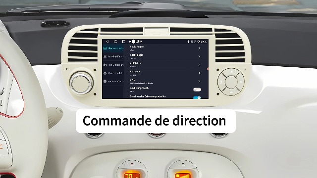 Autoradio Android 13 Fiat 500 (2007-2015) - Écran 7" Tactile CarPlay Sans Fil + Android Auto, GPS 2GB+64GB, Caméra Recul HD, Blanc